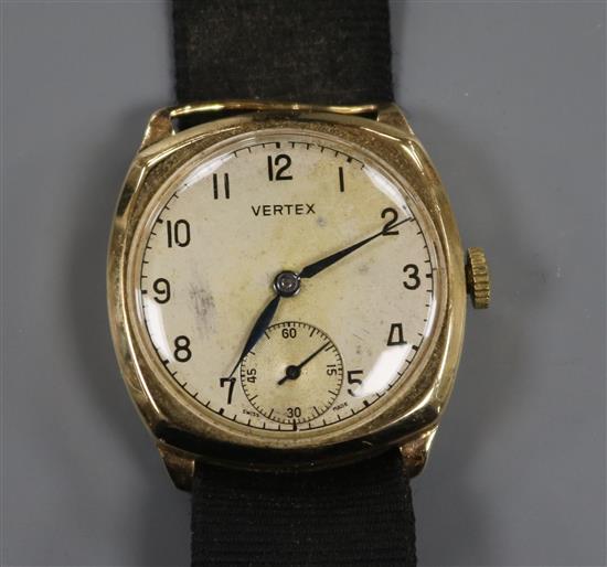 A gentlemans 9ct gold Vertex manual wind wrist watch.
